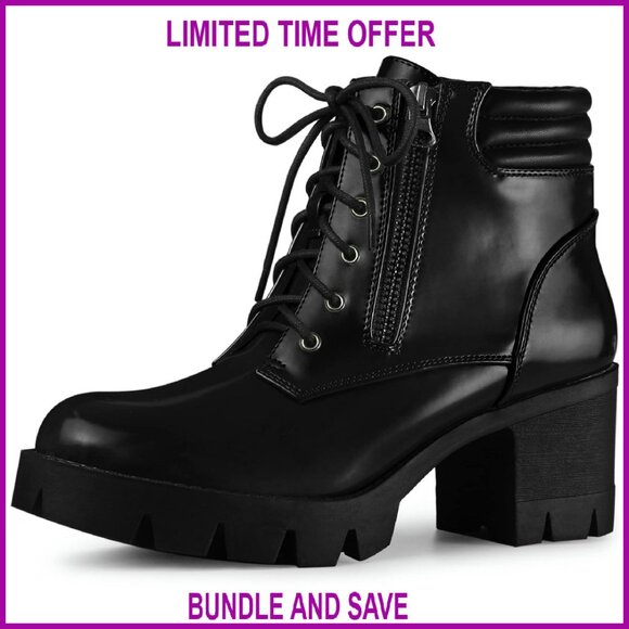 Platform Ankle Boots Lace Up Chunky Heel Combat Boots Women's Size